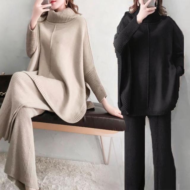 セットアップ ニットセーター 秋冬 レディース ワイドパンツ ニット